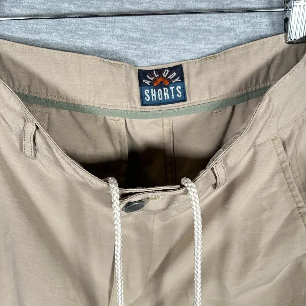 Faherty All Day Shorts Men 28 Beige Chino 9”Stretch Drawstring Zip Pocket Casual